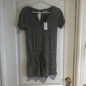Z Supply Grey Short Sleeve Romper with Drawstring Waist and Pockets– Size XS